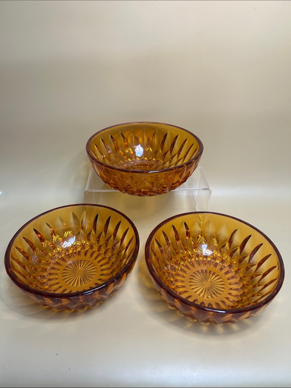 Vintage Indiana Glass Mount Vernon Amber Mid-Century Modern 5"set of 3 Bowls